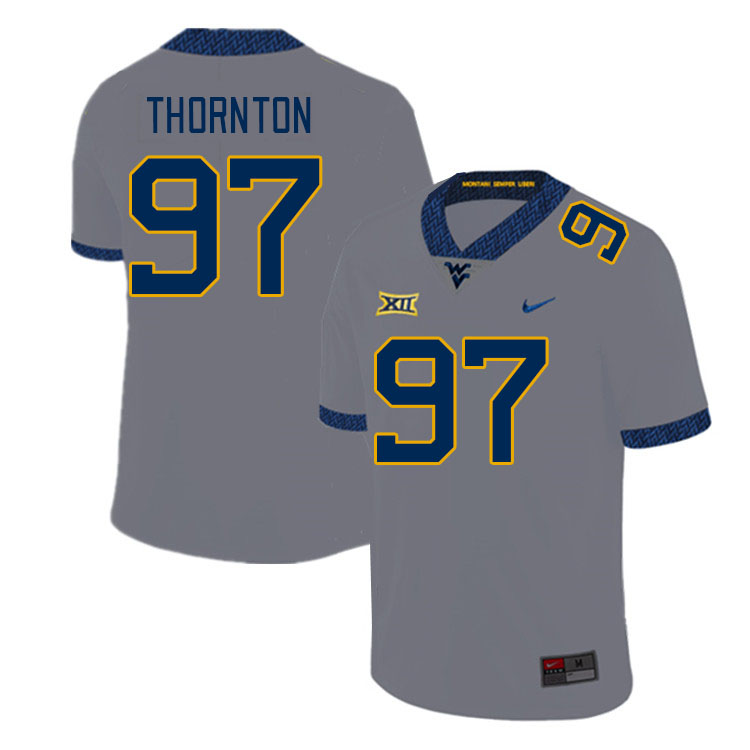 Men #97 Jalen Thornton West Virginia Mountaineers College Football Jerseys Stitched Sale-Gray - Click Image to Close